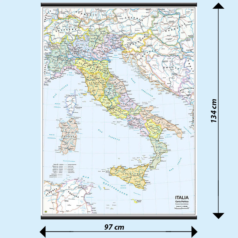 CARTA/MAPPA BELLETTI BI-FACCIALE ITALIA SCOLASTICA CARTINA MURALE 97X134 
