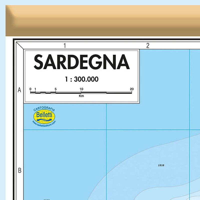SARDEGNA CARTINA REGIONALE MURALE MAPPA/CARTA/POSTER BELLETTI 67X100 CM 